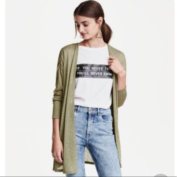 2/$30 H&M Divided Long Cardigan Duster Side Vented Olive Small #8980 - Picture 1 of 9